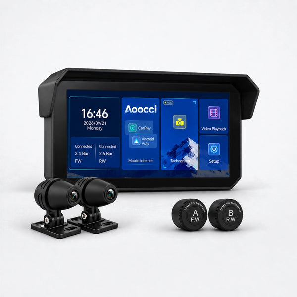 C9 Pro Max Motorcycle Front & Rear Camera with Wireless CarPlay